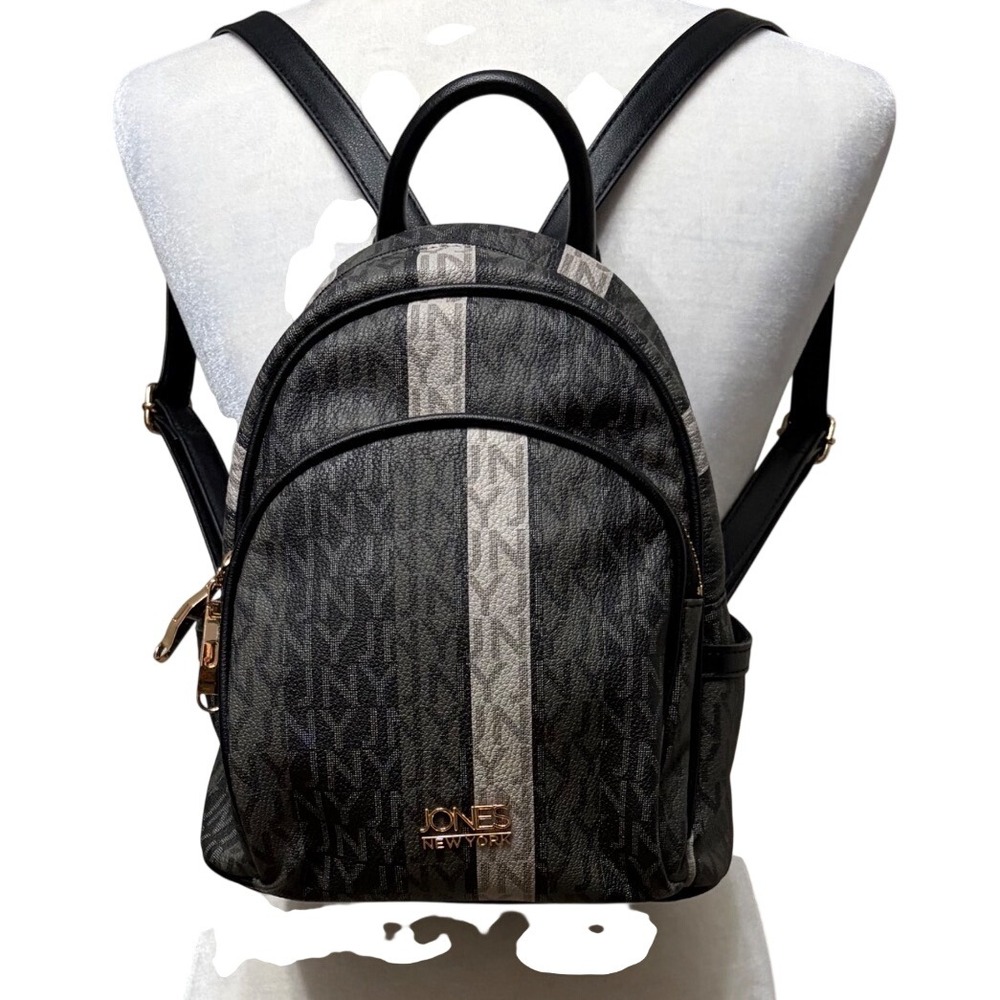 Jones New York Grey Monogram Mini Backpack Gold Hardware Women's Small